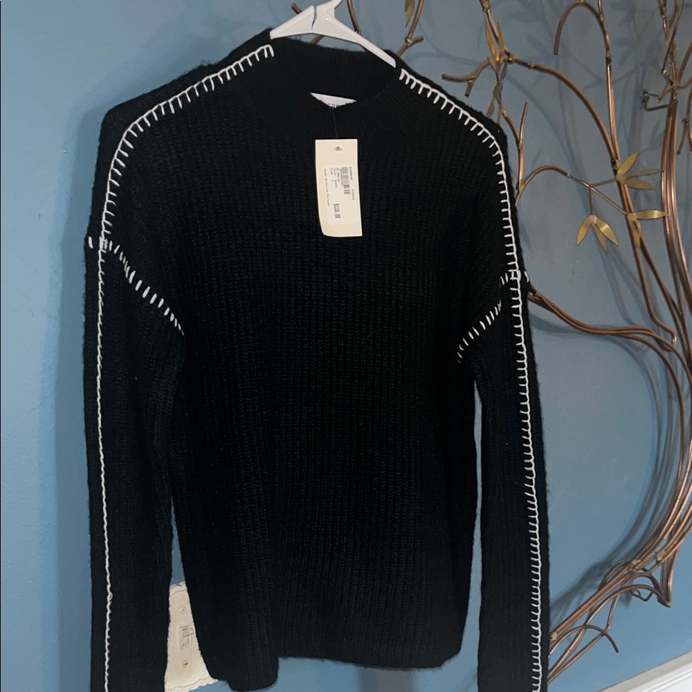 Evereve Black Crewneck Sweater with White Accents